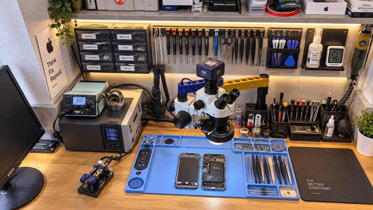 Werkstatt-Arbeitsplatz für Display- und Akku-Reparatur in Berlin